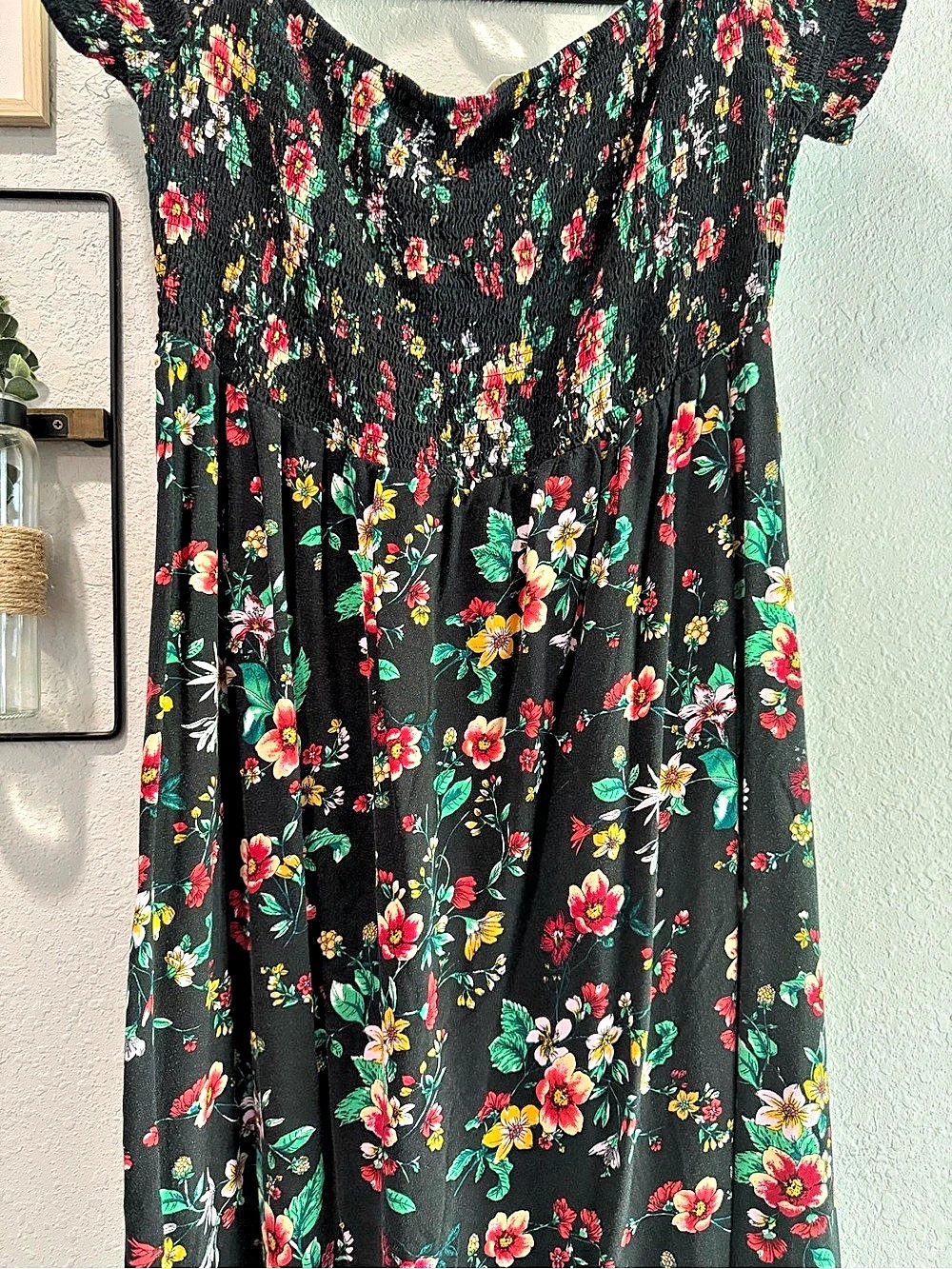 Indigo Rose Floral Smocked Maxi Dress Black Size 3X Like New